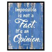 Load image into Gallery viewer, Impossible is not a fact It's an opinion - Muhammad Ali Motivational Quote Saying Canvas Print with Picture Frame Home Decor Wall Art, Blue