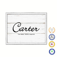 Load image into Gallery viewer, Carter Name Plate White Wash Wood Frame Canvas Print Boutique Cottage Decor Shabby Chic