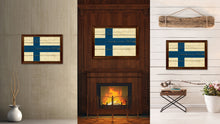 Load image into Gallery viewer, Finland Country Flag Vintage Canvas Print with Brown Picture Frame Home Decor Gifts Wall Art Decoration Artwork