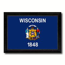 Load image into Gallery viewer, Wisconsin State Flag Canvas Print with Custom Black Picture Frame Home Decor Wall Art Decoration Gifts