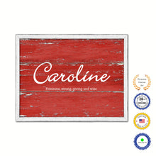 Load image into Gallery viewer, Caroline Name Plate White Wash Wood Frame Canvas Print Boutique Cottage Decor Shabby Chic