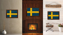 Load image into Gallery viewer, Sweden Country Flag Vintage Canvas Print with Brown Picture Frame Home Decor Gifts Wall Art Decoration Artwork
