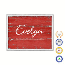 Load image into Gallery viewer, Evelyn Name Plate White Wash Wood Frame Canvas Print Boutique Cottage Decor Shabby Chic