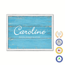 Load image into Gallery viewer, Caroline Name Plate White Wash Wood Frame Canvas Print Boutique Cottage Decor Shabby Chic