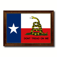 Load image into Gallery viewer, Gadsden Don't Tread On Me Texas State Military Flag Canvas Print with Brown Picture Frame Home Decor Wall Art Gift Ideas