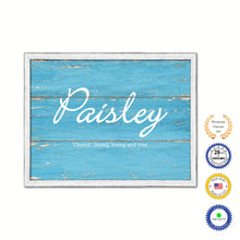 Load image into Gallery viewer, Paisley Name Plate White Wash Wood Frame Canvas Print Boutique Cottage Decor Shabby Chic