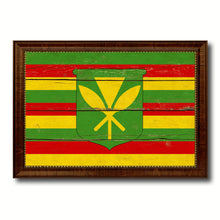 Load image into Gallery viewer, Kanaka Maoli City Hawaii State Vintage Flag Canvas Print Brown Picture Frame
