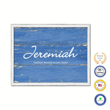 Load image into Gallery viewer, Jeremiah Name Plate White Wash Wood Frame Canvas Print Boutique Cottage Decor Shabby Chic