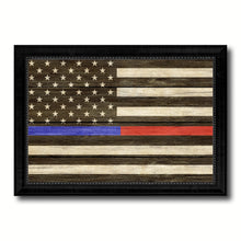Load image into Gallery viewer, Thin Blue Line Police & Thin Red Line Firefighter Respect & Honor Law Enforcement First Responder American USA Flag Texture Canvas Print with Picture Frame Home Decor Wall Art