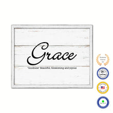 Load image into Gallery viewer, Grace Name Plate White Wash Wood Frame Canvas Print Boutique Cottage Decor Shabby Chic