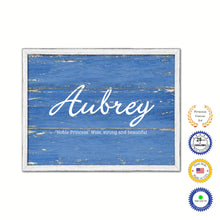 Load image into Gallery viewer, Aubrey Name Plate White Wash Wood Frame Canvas Print Boutique Cottage Decor Shabby Chic
