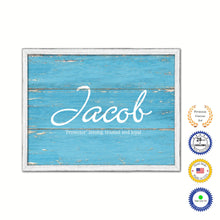 Load image into Gallery viewer, Jacob Name Plate White Wash Wood Frame Canvas Print Boutique Cottage Decor Shabby Chic