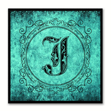 Load image into Gallery viewer, Alphabet J Aqua Canvas Print Black Frame Kids Bedroom Wall Décor Home Art
