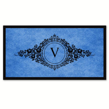 Load image into Gallery viewer, Alphabet Letter V Blue Canvas Print, Black Custom Frame