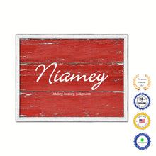 Load image into Gallery viewer, Niamey Name Plate White Wash Wood Frame Canvas Print Boutique Cottage Decor Shabby Chic
