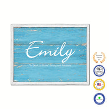 Load image into Gallery viewer, Emily Name Plate White Wash Wood Frame Canvas Print Boutique Cottage Decor Shabby Chic