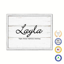 Load image into Gallery viewer, Layla Name Plate White Wash Wood Frame Canvas Print Boutique Cottage Decor Shabby Chic