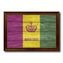 Load image into Gallery viewer, New Orleans Mardi Gras Texture Flag Canvas Print Brown Picture Frame