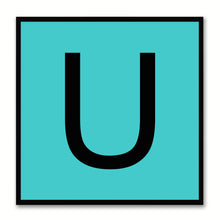Load image into Gallery viewer, Alphabet U Aqua Canvas Print Black Frame Kids Bedroom Wall Décor Home Art