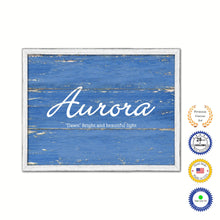 Load image into Gallery viewer, Aurora Name Plate White Wash Wood Frame Canvas Print Boutique Cottage Decor Shabby Chic