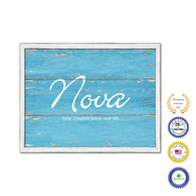 Load image into Gallery viewer, Nova Name Plate White Wash Wood Frame Canvas Print Boutique Cottage Decor Shabby Chic