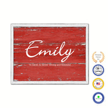 Load image into Gallery viewer, Emily Name Plate White Wash Wood Frame Canvas Print Boutique Cottage Decor Shabby Chic