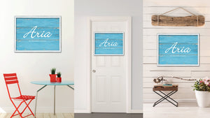 Aria Name Plate White Wash Wood Frame Canvas Print Boutique Cottage Decor Shabby Chic