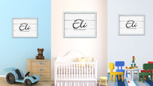 Load image into Gallery viewer, Eli Name Plate White Wash Wood Frame Canvas Print Boutique Cottage Decor Shabby Chic