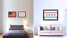 Load image into Gallery viewer, Chicago City Illinois State Flag Canvas Print Brown Picture Frame