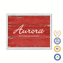 Load image into Gallery viewer, Aurora Name Plate White Wash Wood Frame Canvas Print Boutique Cottage Decor Shabby Chic