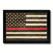Load image into Gallery viewer, Thin Red Line Honoring our Men and Women of Law Enforcement American USA Flag Texture Canvas Print with Black Picture Frame Gift Ideas Home Decor Wall Art