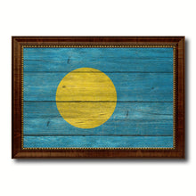 Load image into Gallery viewer, Palau Country Flag Texture Canvas Print with Brown Custom Picture Frame Home Decor Gift Ideas Wall Art Decoration