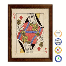 Load image into Gallery viewer, Queen Diamond Poker Decks of Vintage Cards Print on Canvas Brown Custom Framed