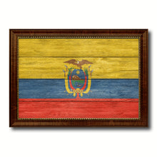 Load image into Gallery viewer, Ecuador Country Flag Texture Canvas Print with Brown Custom Picture Frame Home Decor Gift Ideas Wall Art Decoration