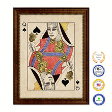 Load image into Gallery viewer, Queen Spades Poker Decks of Vintage Cards Print on Canvas Brown Custom Framed
