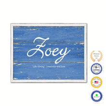 Load image into Gallery viewer, Zoey Name Plate White Wash Wood Frame Canvas Print Boutique Cottage Decor Shabby Chic