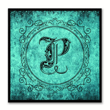 Load image into Gallery viewer, Alphabet P Aqua Canvas Print Black Frame Kids Bedroom Wall Décor Home Art