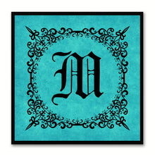 Load image into Gallery viewer, Alphabet M Aqua Canvas Print Black Frame Kids Bedroom Wall Décor Home Art