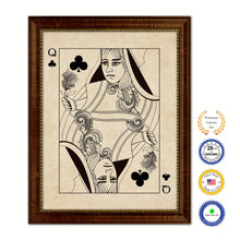 Load image into Gallery viewer, Queen Clover Poker Decks of Vintage Cards Print on Canvas Brown Custom Framed