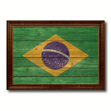 Load image into Gallery viewer, Brazil Country Flag Texture Canvas Print with Brown Custom Picture Frame Home Decor Gift Ideas Wall Art Decoration