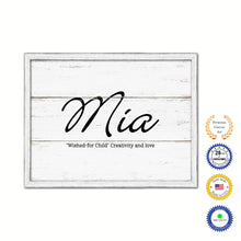 Load image into Gallery viewer, Mia Name Plate White Wash Wood Frame Canvas Print Boutique Cottage Decor Shabby Chic