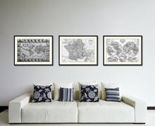 Load image into Gallery viewer, France Vintage B&W Map Canvas Print, Picture Frame Home Decor Wall Art Gift Ideas