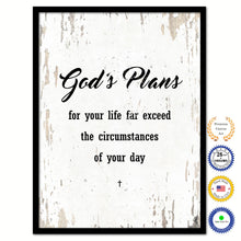 Load image into Gallery viewer, God's plans for your life far exceed the circumstances of your day Bible Verse Scripture Quote White Canvas Print with Picture Frame