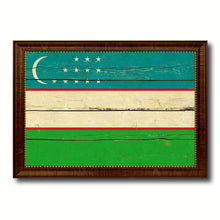 Load image into Gallery viewer, Uzbekistan Country Flag Vintage Canvas Print with Brown Picture Frame Home Decor Gifts Wall Art Decoration Artwork