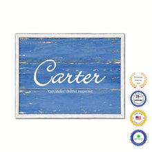 Load image into Gallery viewer, Carter Name Plate White Wash Wood Frame Canvas Print Boutique Cottage Decor Shabby Chic
