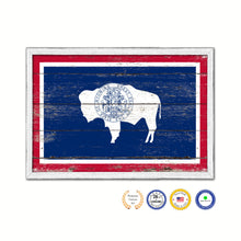 Load image into Gallery viewer, Wyoming State Flag Shabby Chic Gifts Home Decor Wall Art Canvas Print, White Wash Wood Frame