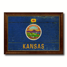 Load image into Gallery viewer, Kansas State Vintage Flag Canvas Print with Brown Picture Frame Home Decor Man Cave Wall Art Collectible Decoration Artwork Gifts