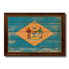 Load image into Gallery viewer, Delaware State Vintage Flag Canvas Print with Brown Picture Frame Home Decor Man Cave Wall Art Collectible Decoration Artwork Gifts