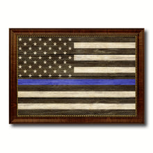 Load image into Gallery viewer, Thin Blue Line Honoring our Men and Women of Law Enforcement American Police USA Flag Texture Canvas Print with Brown Picture Frame Home Decor Wall Art Gifts