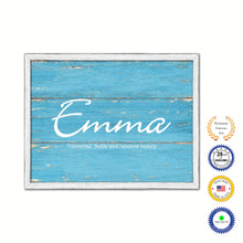 Load image into Gallery viewer, Emma Name Plate White Wash Wood Frame Canvas Print Boutique Cottage Decor Shabby Chic